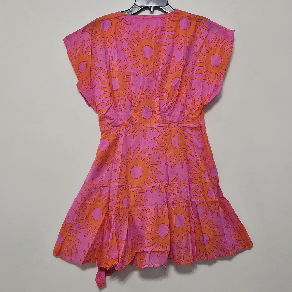 J Marie Women's Romper Medium Pink Orange Multicolor Belt Hem Wrap V-Neck 581 - Picture 2 of 16